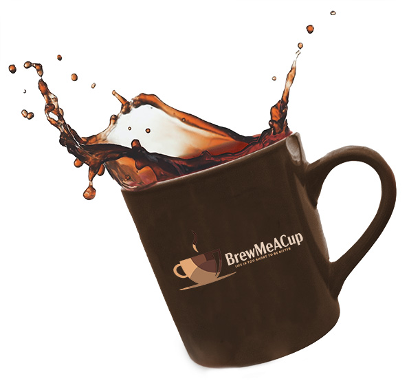 Brew me a cup logo on a cup of coffee